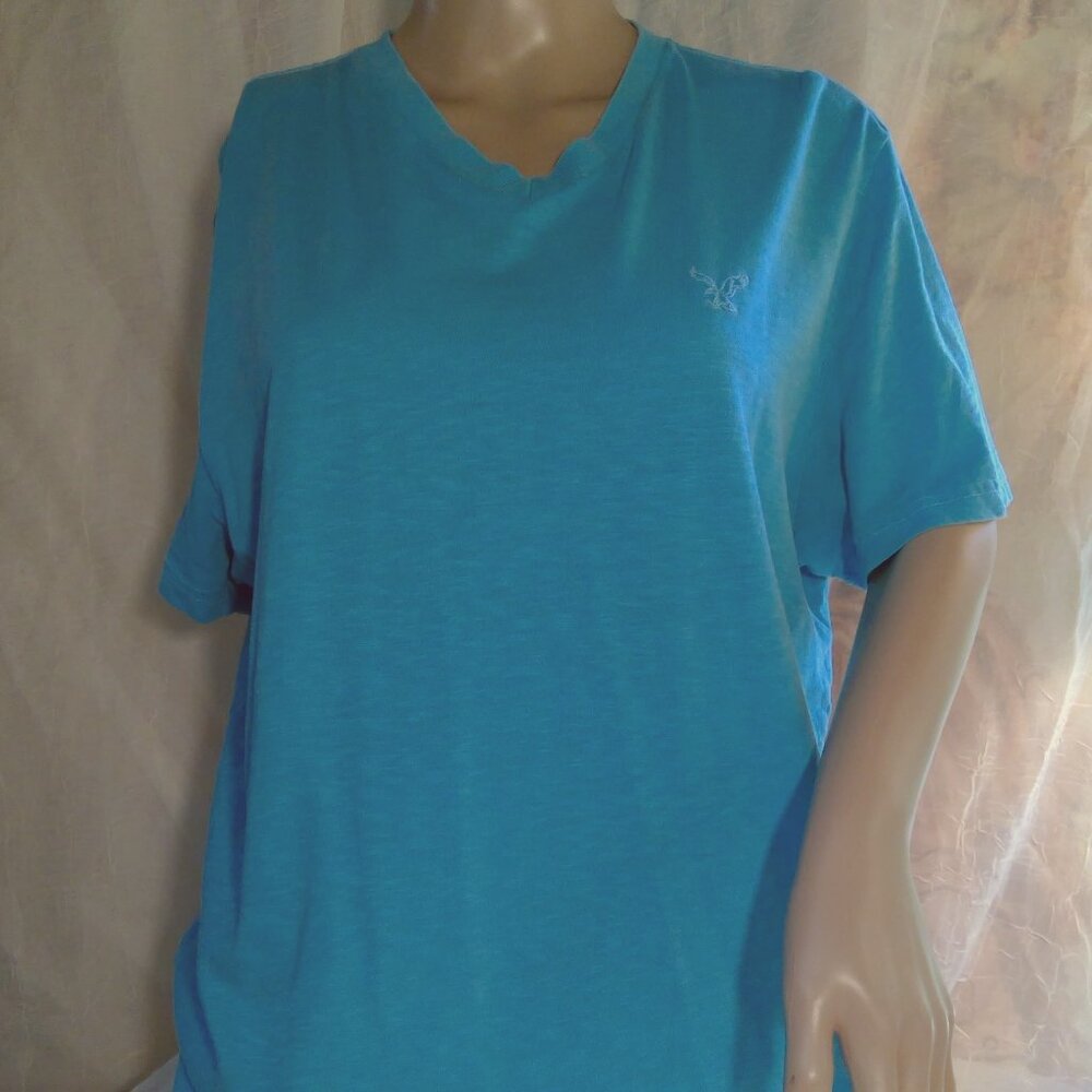 American Eagle Outfitters Women's Ocean Blue V-Neck T-Shirt (Size M)